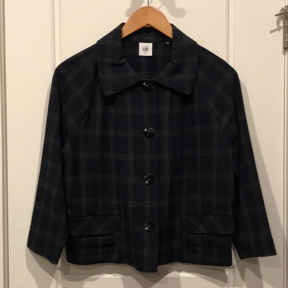 NWOT Cabi Plaid Connery Jacket Navy Gray Dark Academia Equestrian Preppy 3551 M